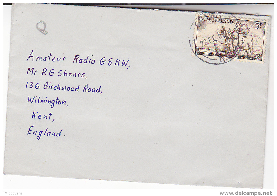 1956 NEW ZEALAND  COVER SOUTHLAND CENTENNIAL Stamps To GB Cattle Sheep Faming Agriculture - Covers & Documents