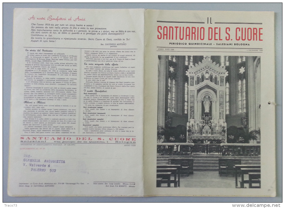 SANTUARIO DEL SACRO CUORE - SALESIANI _ BOLOGNA /  CALENDARIO  ANNO 1959 _ Formato 24 X 34 Cm. - Big : 1941-60