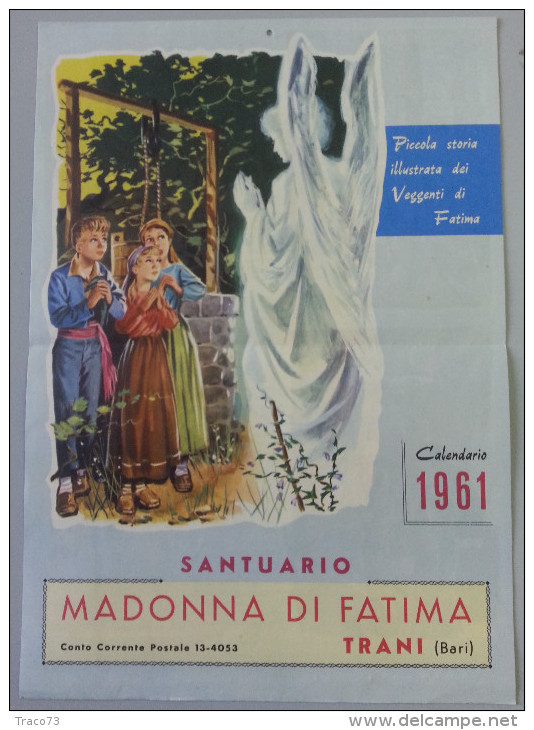SANTUARIO MADONNA DI FATIMA _ TRANI  /  CALENDARIO  ANNO 1961  _ Formato 24 X 34 Cm. - Formato Grande : 1961-70