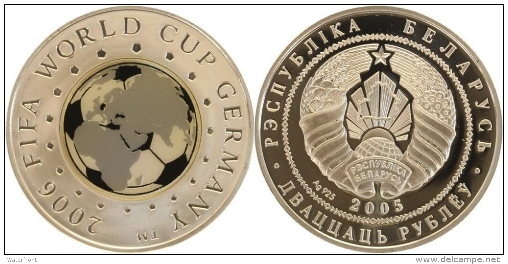 BELARUS - 20 Roubles 2005 Football WC 2006 - Mintage 50,000 - 27.03 G Silver .925 - PROOF - Belarus