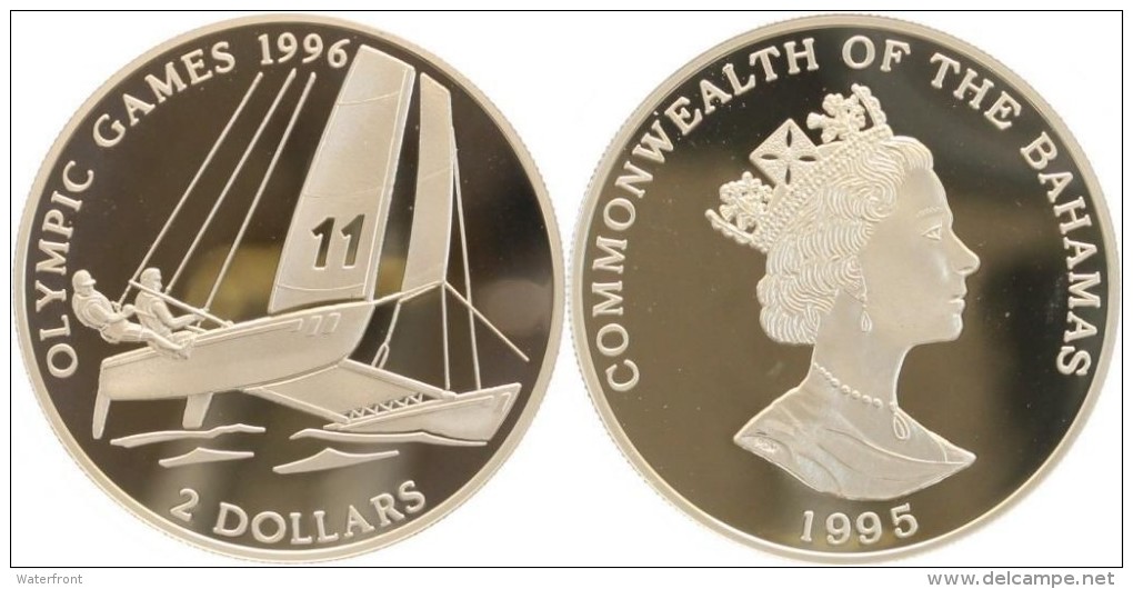 BAHAMAS = 2 Dollars 1995 Olympic Games = 23.32 G Silver .925 PROOF - Bahamas