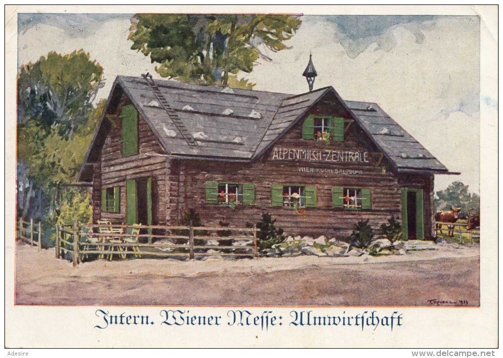 Intern. Wiener Messe - Almwirtschaft, Künstler-Werbekarte Gel.1937 - Publicité