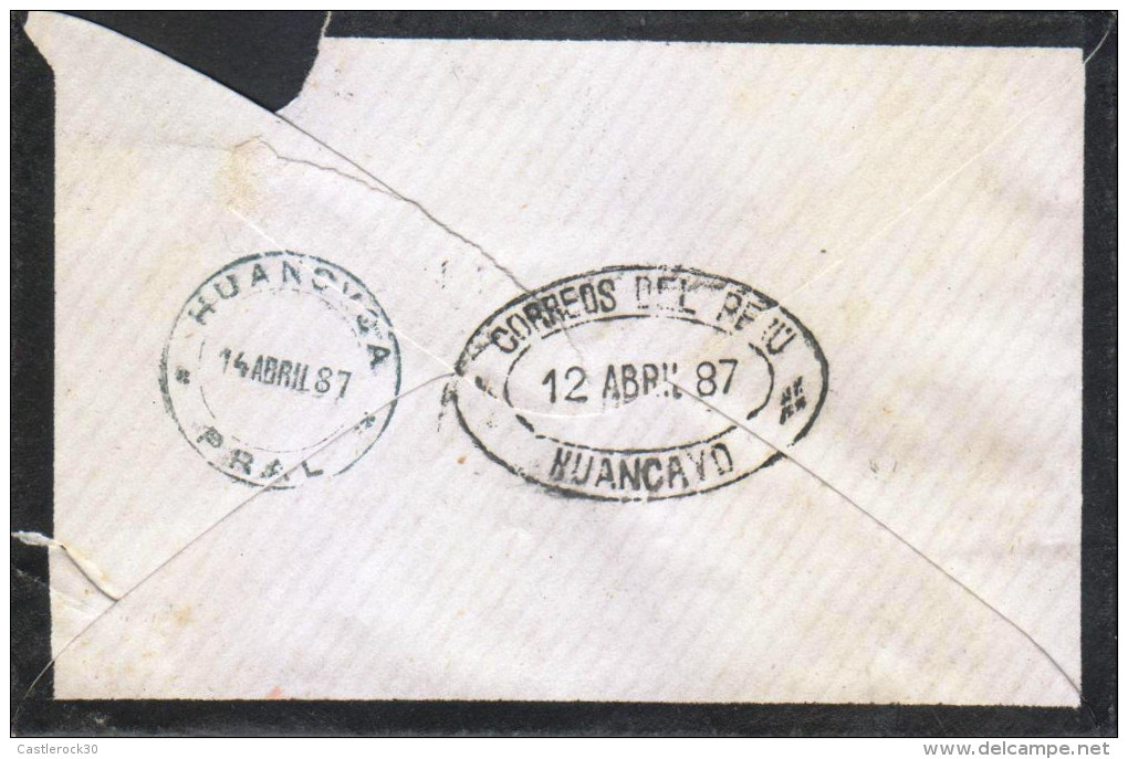 G)1887 PERU, 10 CTS. COAT OF ARMS, OVAL HUANCAYO CANC. AT THE BACK, CIRCULATED MORTUARY COVER TO HUANCAVELICA, XF - Peru