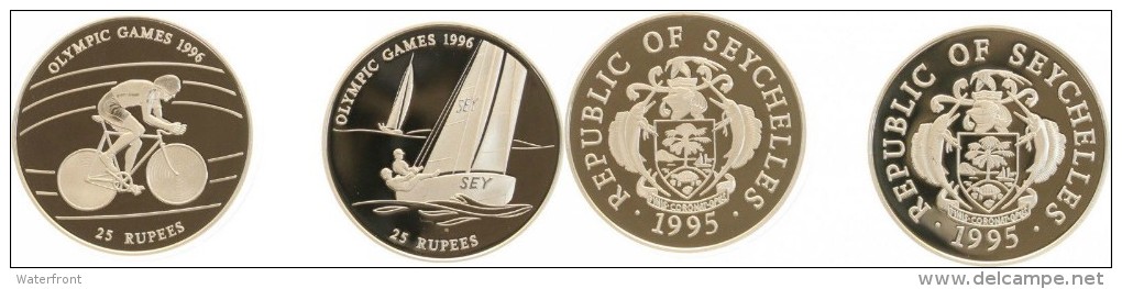 SEYCHELLES - 2 X 25 Rupees 1992 Olympic Games - Two Coins 62.94 G Silver .925 Total - PROOF - Seychellen