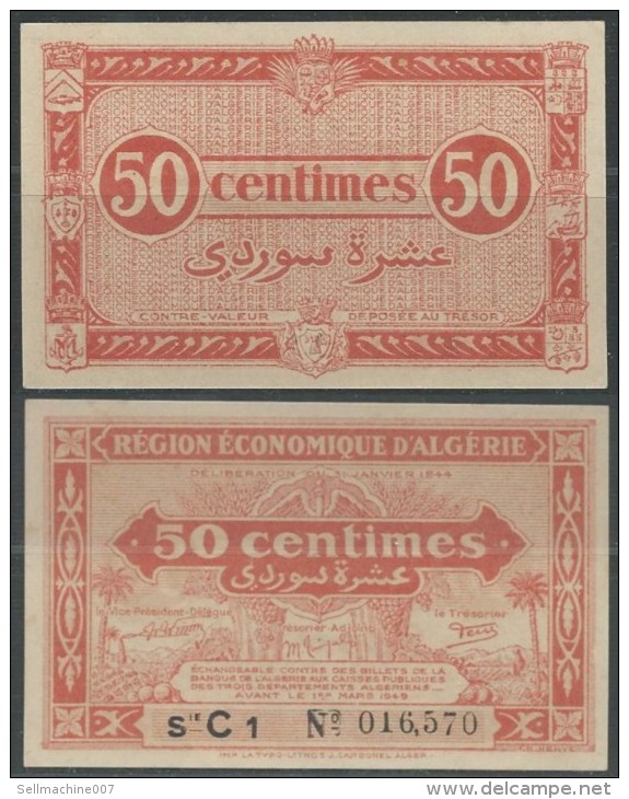 Free Shipping Algérie - Algeria 50 CENTIMES NOTE 1944 - Algérie