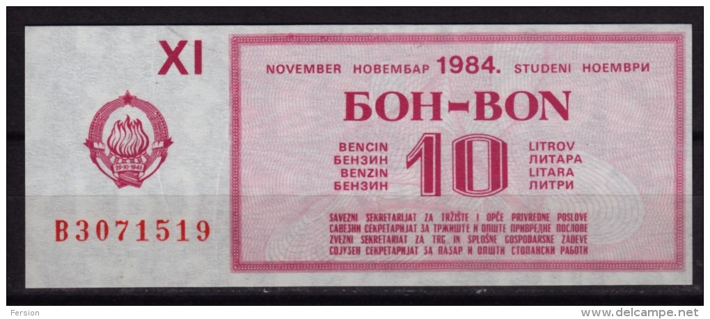 1984 Yugoslavia  - Fuel Petrol Gasoline COUPON BON - 10 L - Cheques & Traveler's Cheques