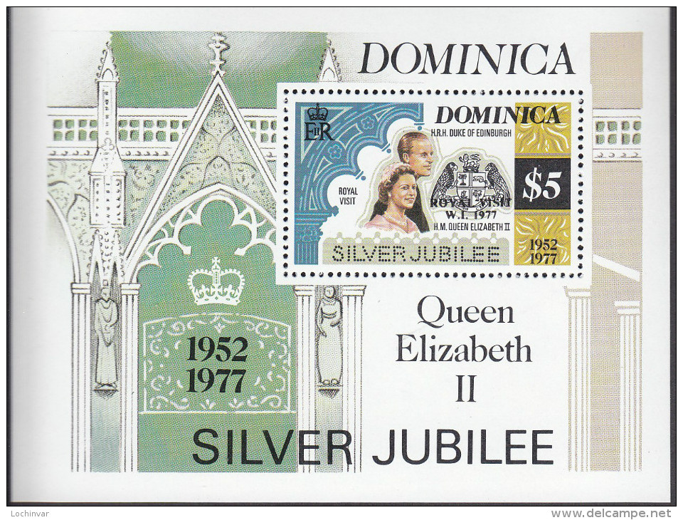 DOMINICA, 1977 JUBILEE MINISHEET O/PRINTED ROYAL VISIT WI 1977 MNH - Dominique (...-1978)