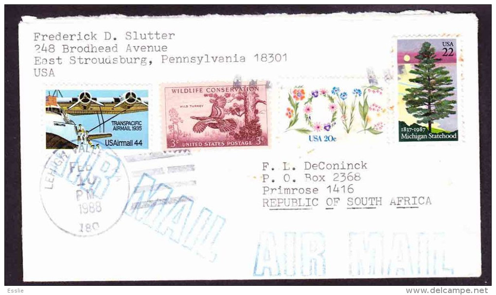 United States On Commercial Cover - 1988 - TransPacific Airmail, Wildlife Conservation, Flowers, Michigan Statehood - Covers & Documents