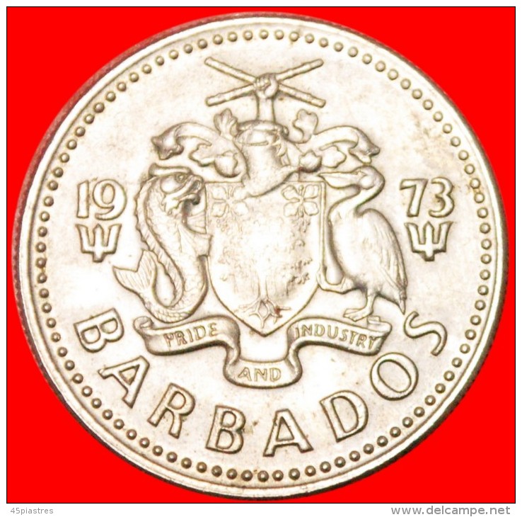 * GREAT BRITAIN (1973-2006): BARBADOS  25 CENTS 1973 DISCOVERY COIN! WINDMILL! LOW START  NO RESERVE! - Barbados (Barbuda)