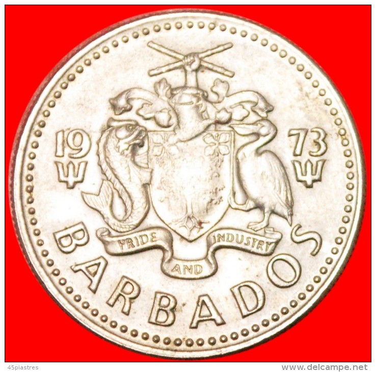 * GREAT BRITAIN (1973-2006): BARBADOS  25 CENTS 1973 DISCOVERY COIN! WINDMILL! LOW START  NO RESERVE! - Barbados