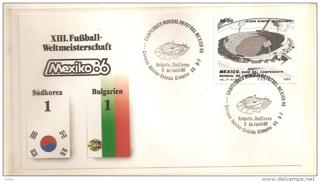 Soccer Football Mexico Bulgaria Korea  FDC - 1986 – México