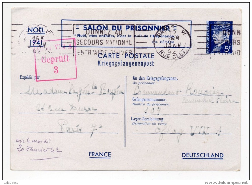 1942 - KRIEGSGEFANGENENPOST (CORRESPONDANCE DES PRISONNIERS DE GUERRE) "SALON DU PRISONNIER" Pour OFLAG VIII A - Cartes Postales Types Et TSC (avant 1995)