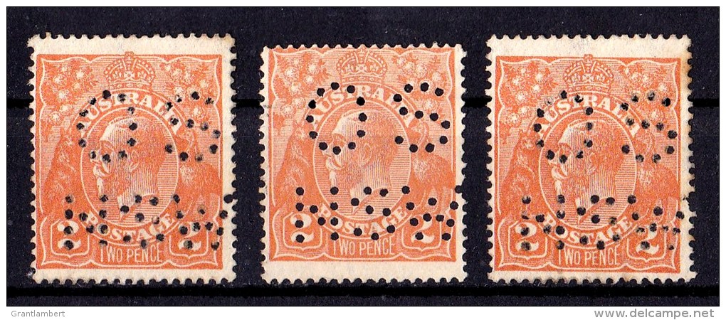 Australia 1920 King George V 2d Orange Single Crown Perf OS NSW MH - Three Of - Mint Stamps