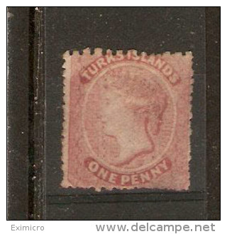 TURKS ISLANDS 1873 1d  Rose-lake SG 4 Watermark Small Star MINT NO GUM Cat £55 - Turks And Caicos