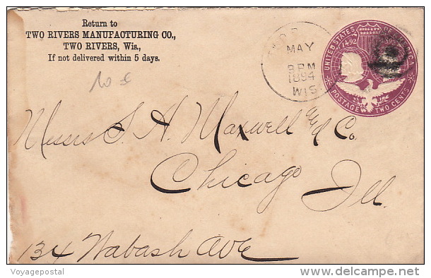 Entier Postal Etats-Unis Two Rivers, Postage Two Cents 1894 - ...-1900