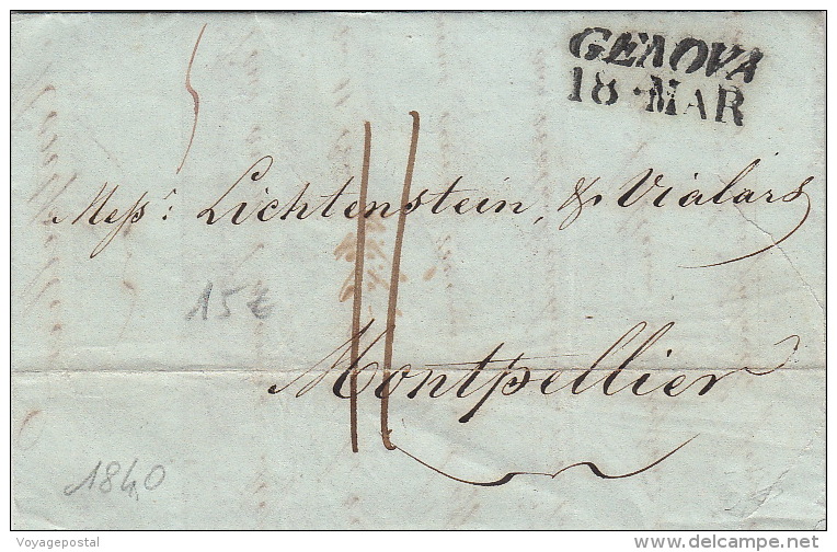 Lettre Italie LIVOURNE, Genova Pour La France 1840 - ...-1850 Préphilatélie