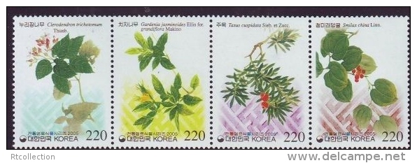 Sourth Korea 2005 - One Strip Of 4 Flowers Flower Plants Flora Traditional Dye Medicinal Plant Series Nature Stamps MNH - Plantas Medicinales