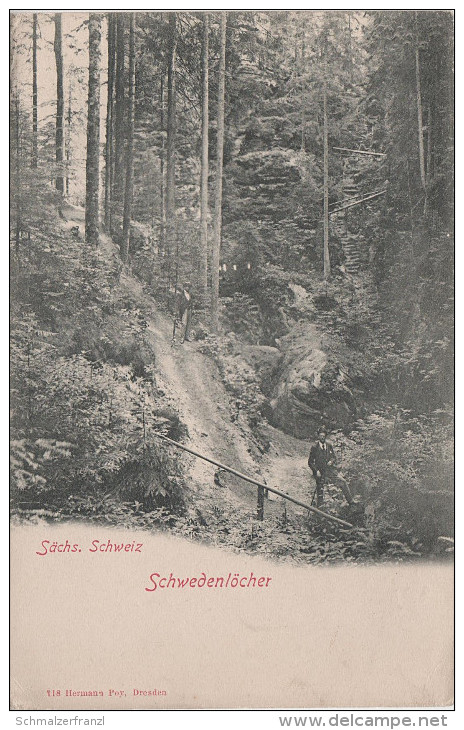 AK Sächsische Schweiz Schwedenlöcher Stempel Amselfall 1902 A Rathen Wehlen Rathewalde Uttewalde Hohnstein Lohmen Pirna - Bastei (sächs. Schweiz)