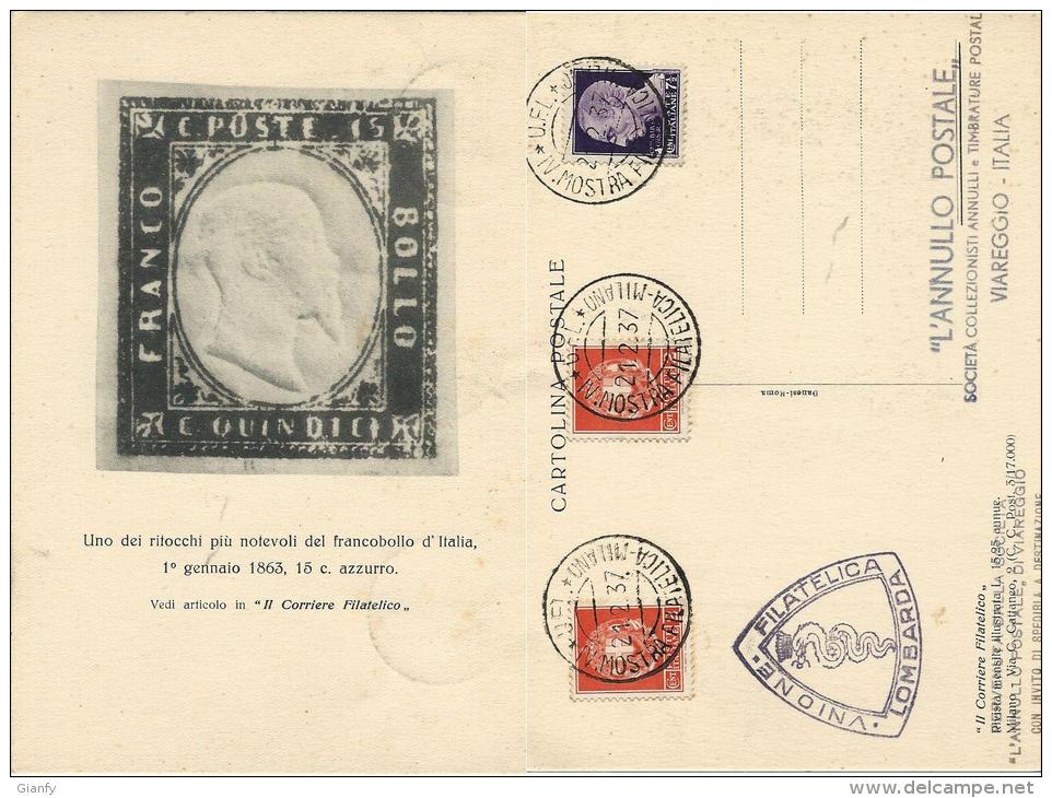 MILANO IVa MOSTRA FILATELICA UNIONE FILATELICA LOMBARDA 1937 ANNULLO FDC - Sammlerbörsen & Sammlerausstellungen