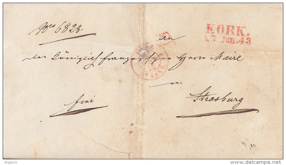 Brief Kork 27.6.1843 Roter Stempel Gel. Nach Strassbourg - Vorphilatelie