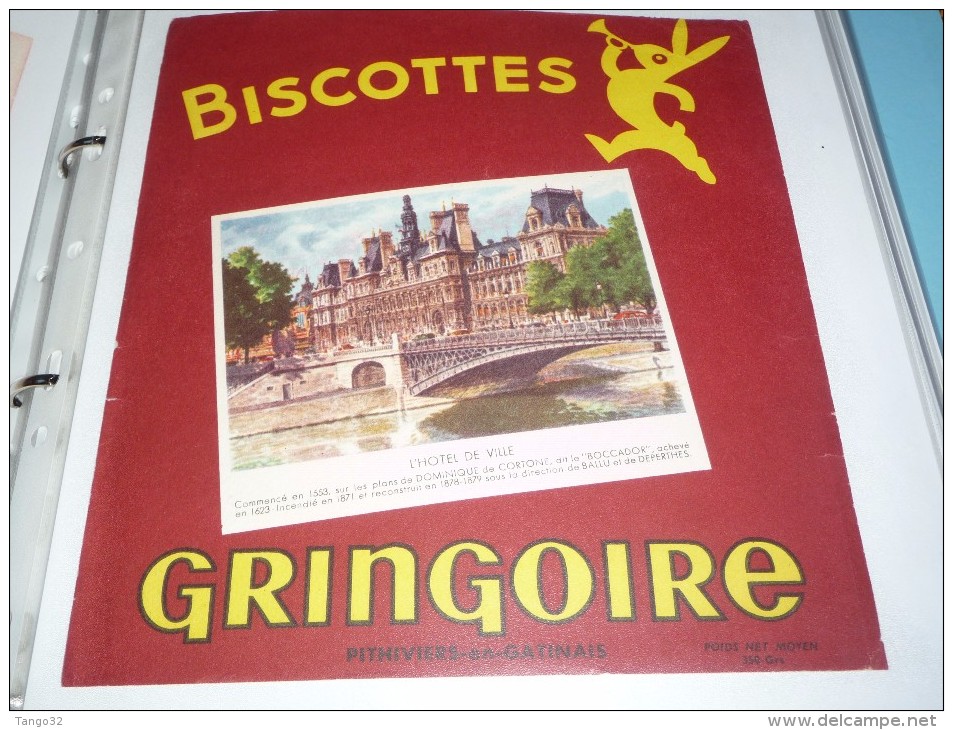 BLOTTER BUVARD Publicitaire BISCOTTES GRINGOIRE Hotel De Ville PARIS - Biscottes