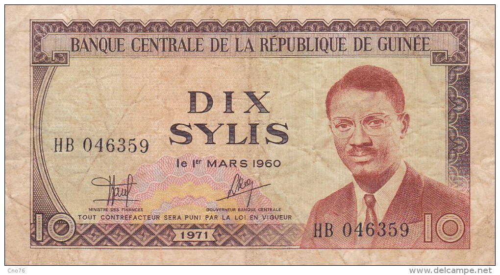 Billet Guinée 10 Sylis De 1971 - Guinea