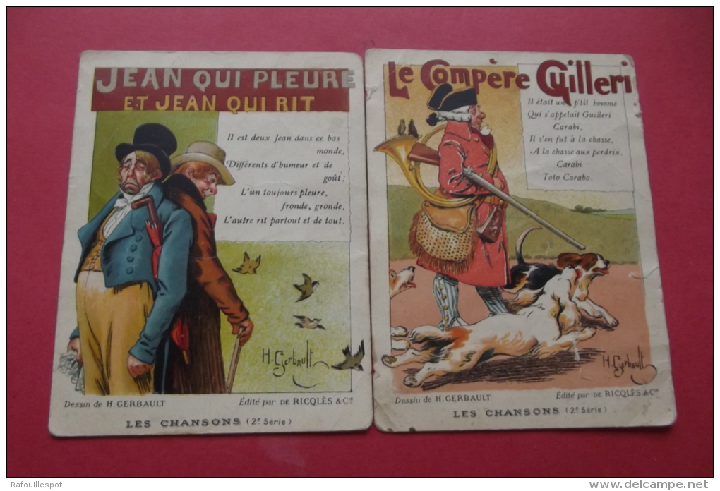 Cp Lot 2 Cartes Le Compere Guilleri + Jean Qui Pleure  Signe Cerbault Pub Ricqles - Cerbault