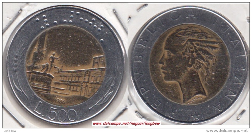 Italia 500 Lire 1986 Bimetallic KM#111 - Used - 500 Lire