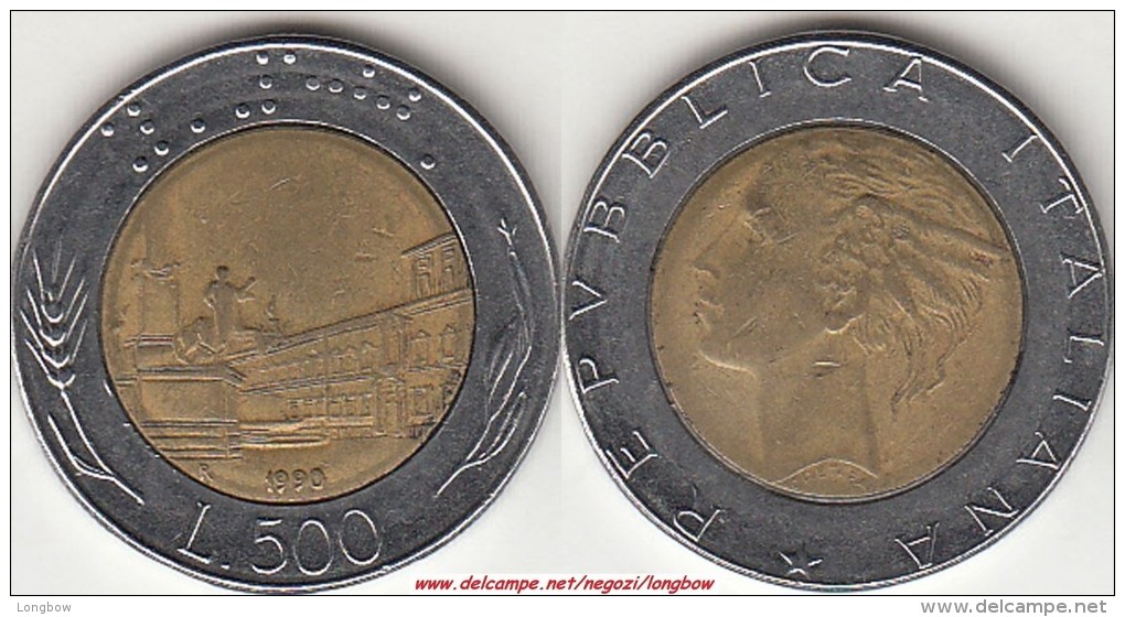 Italia 500 Lire 1990 Bimetallic KM#111 - Used - 500 Lire