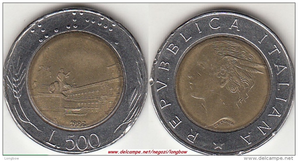 Italia 500 Lire 1992 Bimetallic KM#111 - Used - 500 Lire