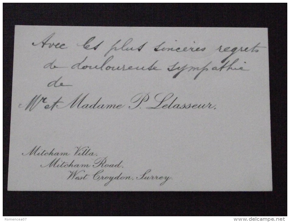 CROYDON SURREY - Visit Card - The Viscount Of PANOUSE In July 1913 Following The Death Of His Daughter - P. LELASSEUR - Visiting Cards