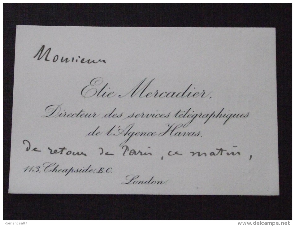 LONDON - Visit Card - The Viscount Of PANOUSE In July 1913 Following The Death Of His Daughter - E. MERCADIER - Visiting Cards