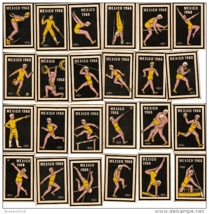 44 Hungary Matchbox Label Poster Stamp Black Yellow Olympic 1968 Athletics Swimming Fencing Football Boxing - Boites D'allumettes - Etiquettes