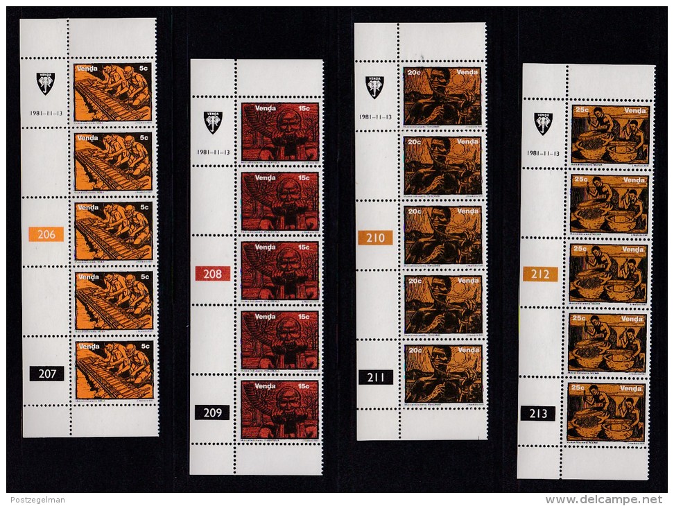 VENDA, 1981, MNH Controls Strips Of 5, Musical Instruments, M 50-53 - Venda