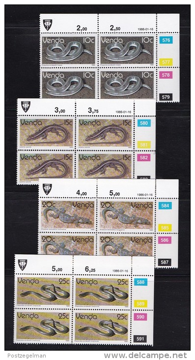 VENDA, 1986, MNH Controls Blocks Of 4, Definitive's Reptiles, M 120-136 - Venda