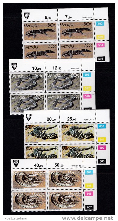 VENDA, 1986, MNH Controls Blocks Of 4, Definitive's Reptiles, M 120-136 - Venda