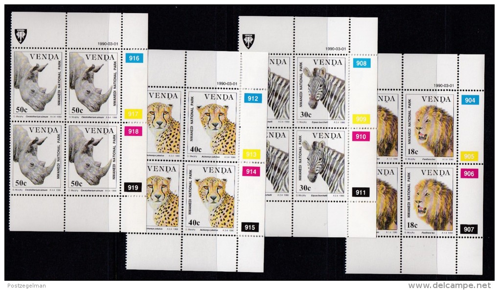 VENDA, 1990, MNH Controls Blocks Of 4, Wildlife Animals, M 200-203 - Venda