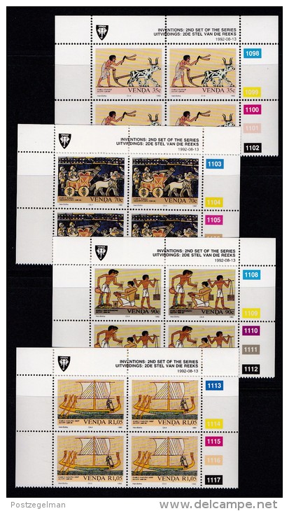 VENDA, 1992, MNH Controls Blocks Of 4, Inventions (Egypt), M 242-245 - Venda