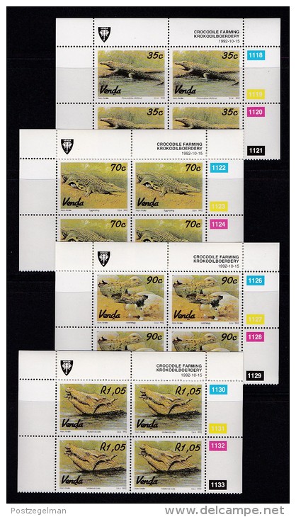 VENDA, 1992, MNH Controls Blocks Of 4, Crocodil Farm, M 246-249 - Venda