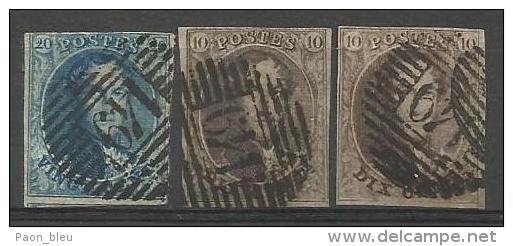 Belgique - Médaillons N°7(1)+10(1)+10A(1) Obl. P149 SOLRE-SUR-SAMBRE + 10A Cadre Prolongé En Bas - 1849-1865 Médaillons (Autres)