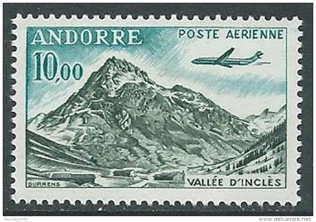 1961-64 ANDORRA FRANCESE POSTA AEREA VALLE D'INCLES 10 F MNH ** - G19 - Airmail