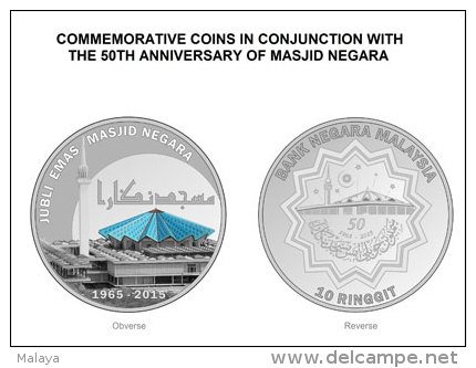 Malaysia 2015 National Mosque 10 Ringgit Silver 99.9 Proof Coin Coa & Box - Malaysia