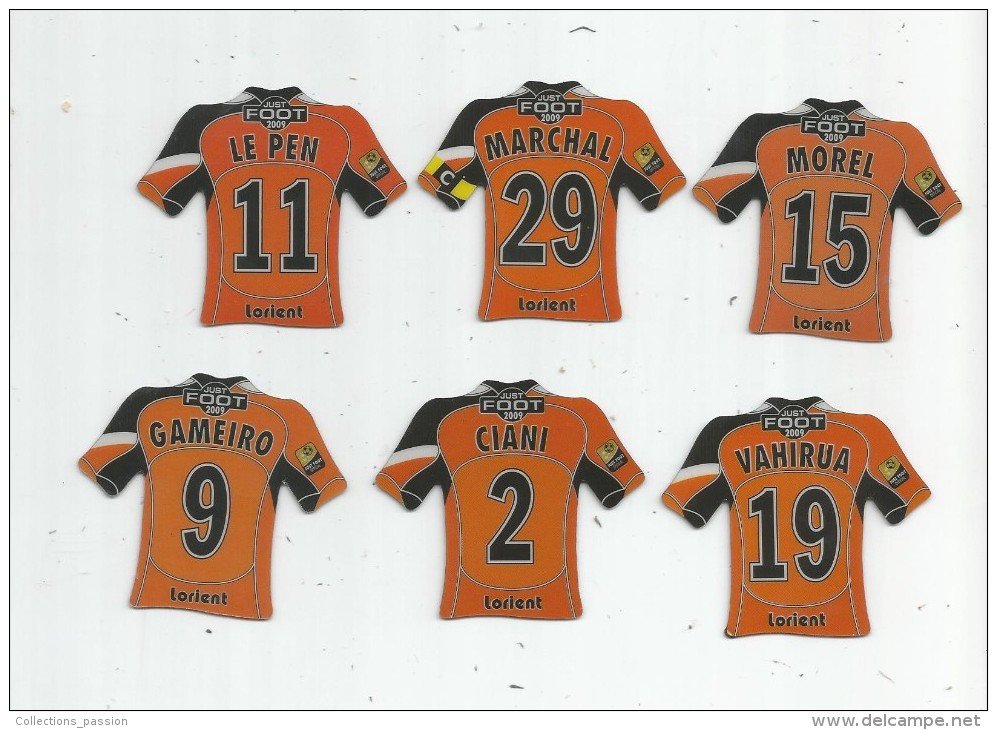 MAGNET , SPORT , FOOTBALL , Maillot équipe De LORIENT , Just Foot , 2009 , LOT DE 6 MAGNETS - Sports