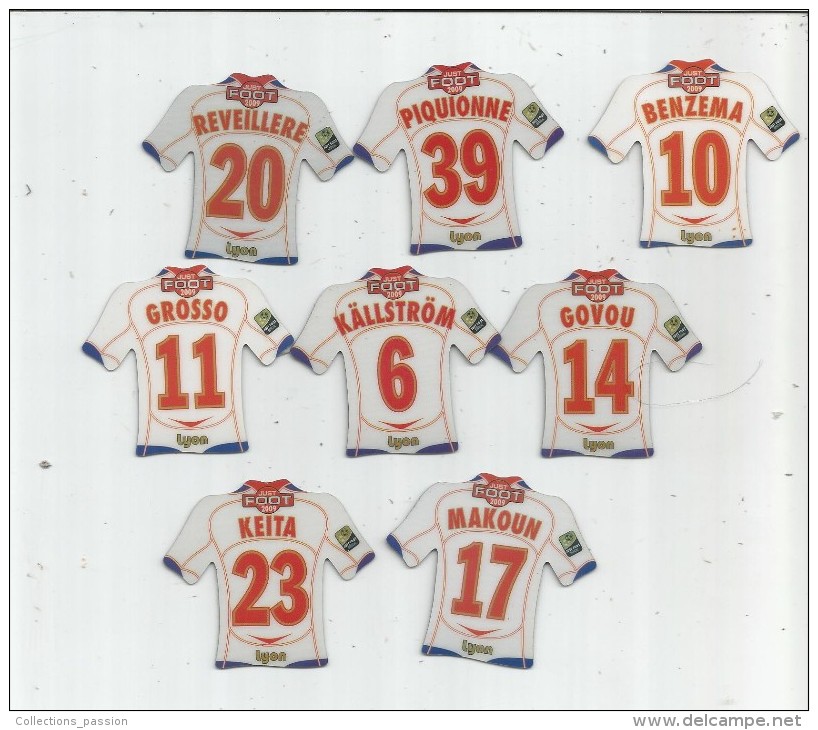 MAGNET , SPORT , FOOTBALL , Maillot équipe De LYON , Just Foot , 2009 , LOT DE 8 MAGNETS - Sports