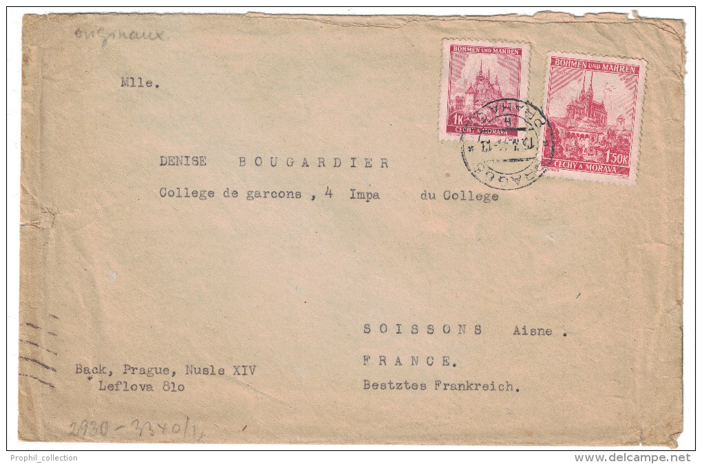 Tchequie Lettre Cover 1941 Bohmen Und Mahren Cechy A MoravaSoissons France Ww2 Guerre Censure Allemande Croix Gammé - Unused Stamps