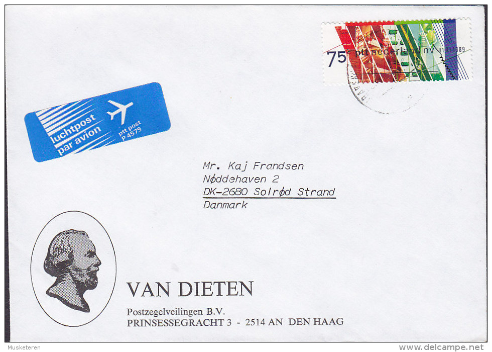 Netherlands LUCHTPOST Par Avion Label VAN DIETEN 1989? Cover Brief SOLRØD STRAND Denmark Mi. 1357 Stamp - Cartas & Documentos