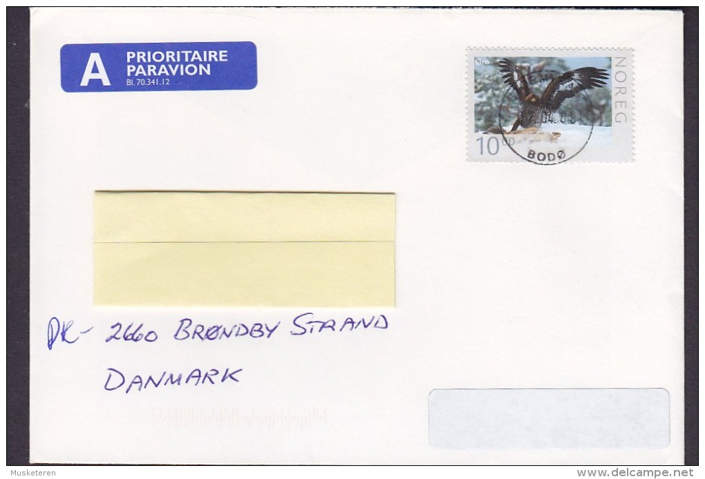 Norway A Prioritaire PARAVION Label STORMYRA BODØ 2008 Cover Brief BRØNDBY STRAND Denmark Eagle Adler Bird Vogel Oiseau - Briefe U. Dokumente