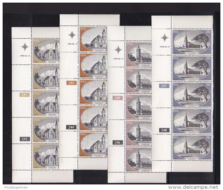 SOUTH WEST AFRICA, 1978, MNH Controls Strips, Churches, M 448-451 - South West Africa (1923-1990)