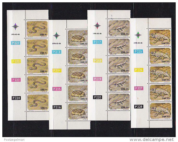 SOUTH WEST AFRICA, 1978, MNH Control Strips, Namib Desert Anials, M 440-443 - South West Africa (1923-1990)