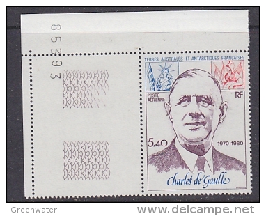 TAAF 1980 Charles De Gaulle 1v (corner + Sheet Number) ** Mnh (F4310) - Luchtpost